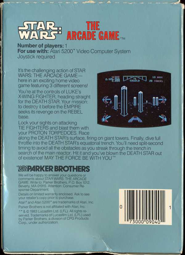 Star Wars - The Arcade Game (1983) (Parker Bros) Box Scan - Back